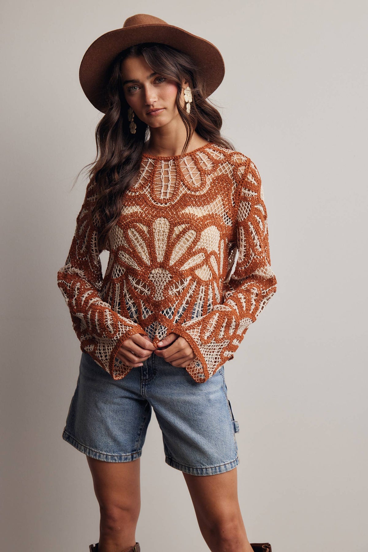 Camille Floral Crochet Knit Sweater