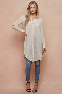 Cabo Semi Sheer Button Down Shirt Duster: Nude