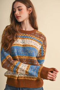 All the Right Colors Fair Isle Sweater: Toffee/Multi