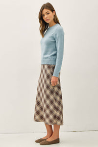 Linden Retro Blue Wool-Blend Sweater – Ultra-Soft Cropped Crew Neck Knit (Women’s Cozy Pullover)