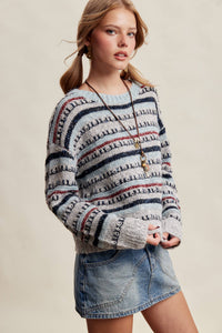 Good Mix Textured Stripe Sweater: Navy