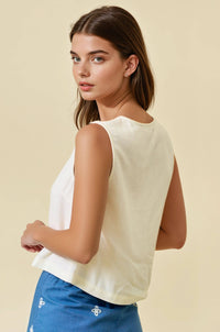 Lucienne Button Front Crop Tank: Ivory – Women’s Linen Blend Sleeveless Top