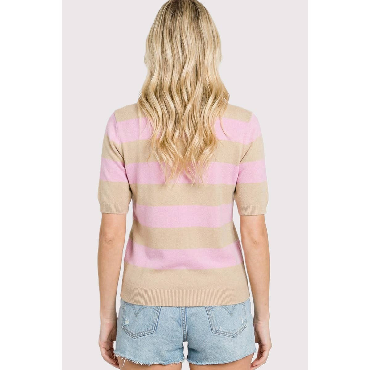 Blair Light Weight Sweater Tee:Taupe/Pink