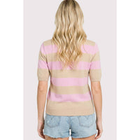 Blair Light Weight Sweater Tee:Taupe/Pink