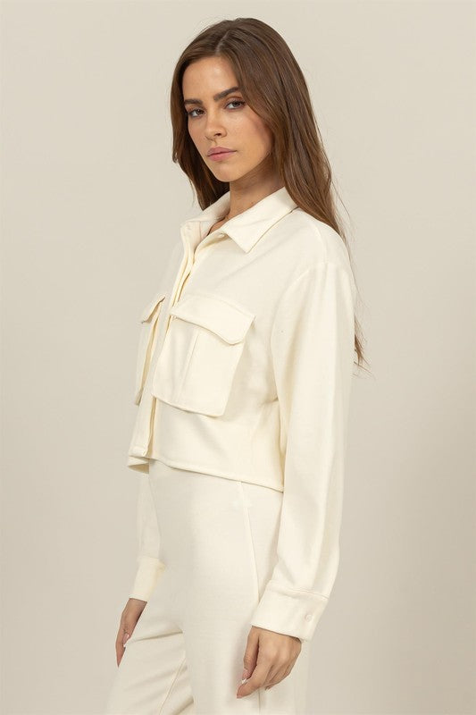 Lottie Crop Utility Jacket: Cream