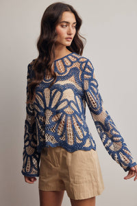 Camille Floral Crochet Knit Sweater