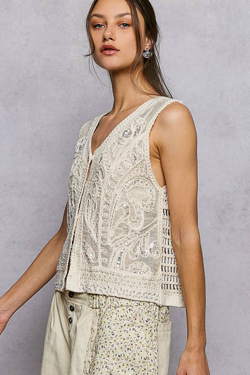 Heirloom Lace Crochet Vest: Natural