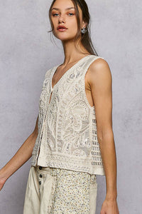 Heirloom Lace Crochet Vest: Natural
