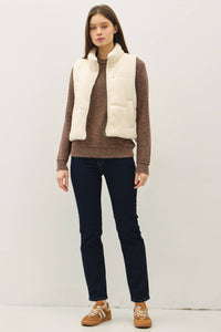 Hollis Soft-Touch Padded Cropped Vest: Winter Cream – Lightweight High-Neck Zip Vest with Adjustable Hem