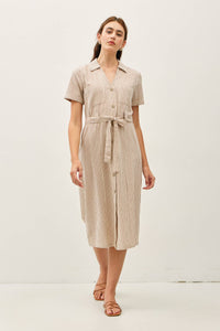 The Monroe Stripe Belted Shirt Dress – Linen Blend Utility Midi