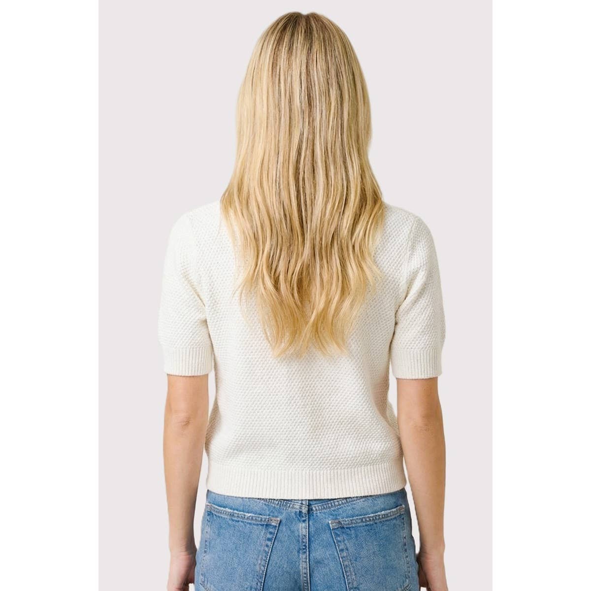 The Marina Waffle Cardigan: Ivory