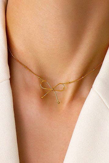 The Colette Bow Necklace – 18K Gold Dipped Waterproof Stainless Steel Dainty Chain