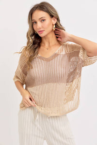 Jade Slouchy Open-Knit V-Neck Top
