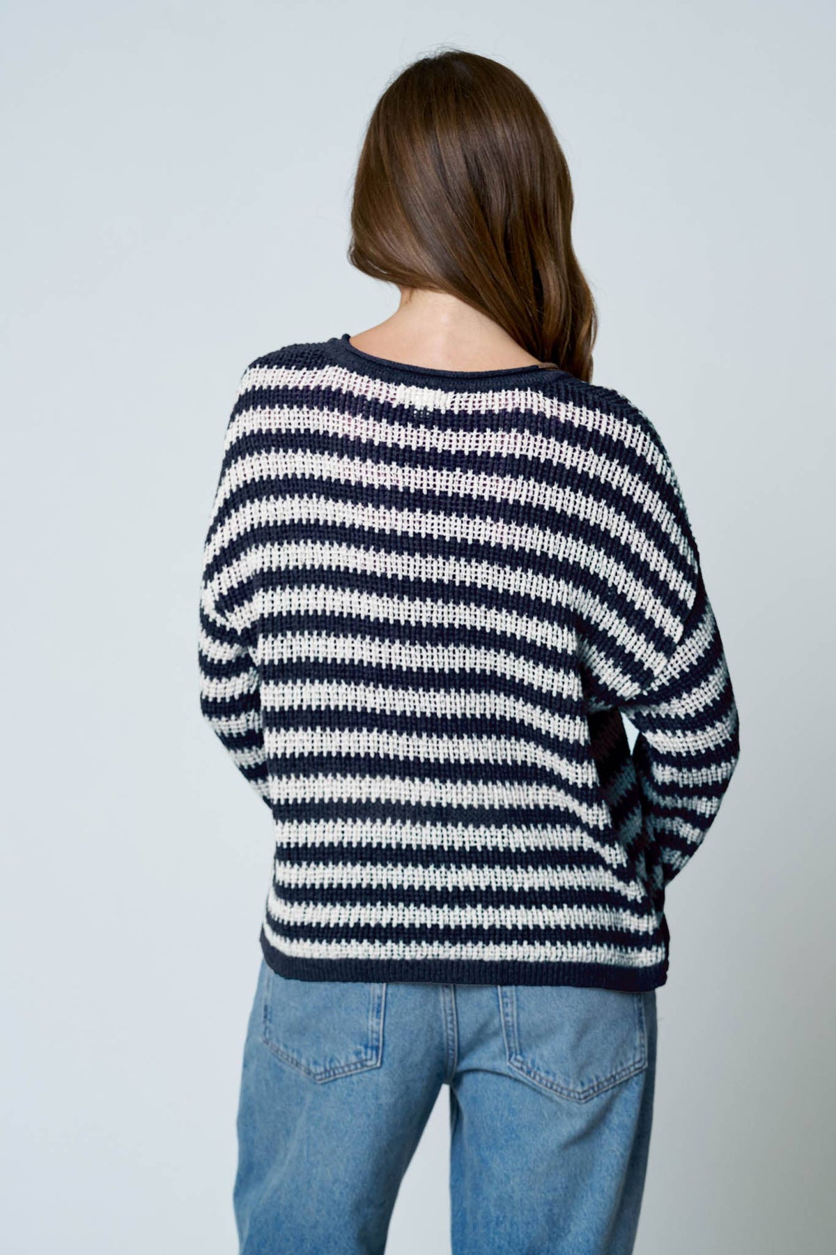 Autumn Social Stripe Sheer Knit Sweater