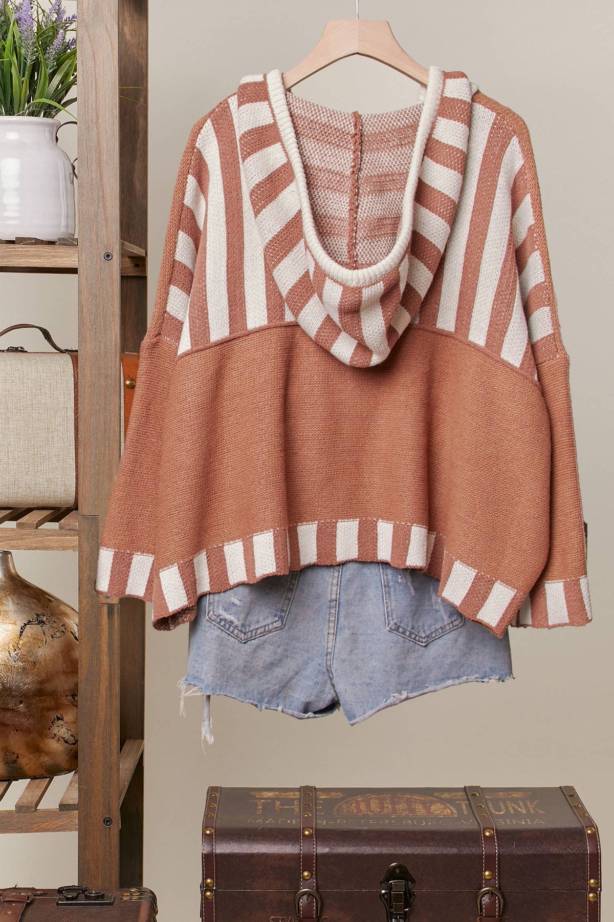 The Avery Stripe Hoodie Sweater: Clay