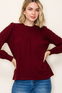 Clara Smocked High Neck Long Sleeve Top – Ruffle Detail Blouse