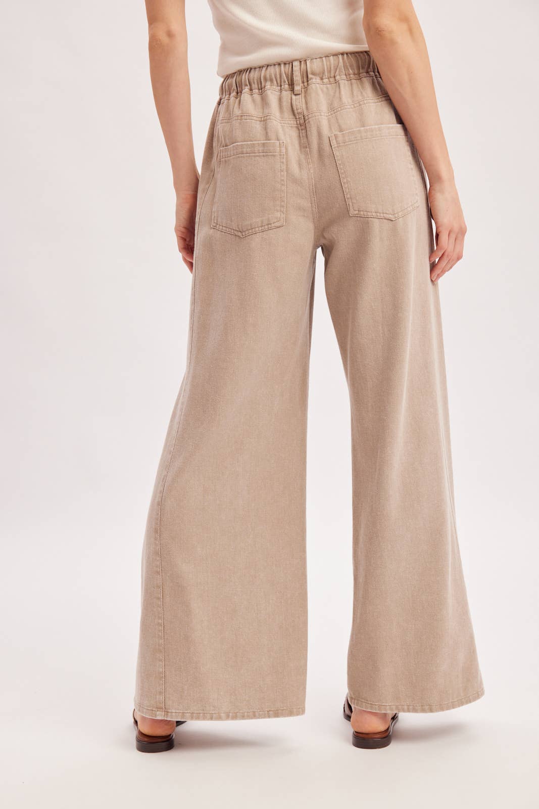 Easy Going Washed Wide Leg Pants: Sand