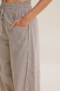 ALL ABOUT COMFORT ELASTIC STRIPE COTTON BARREL PANTS: DK. GREEN / M