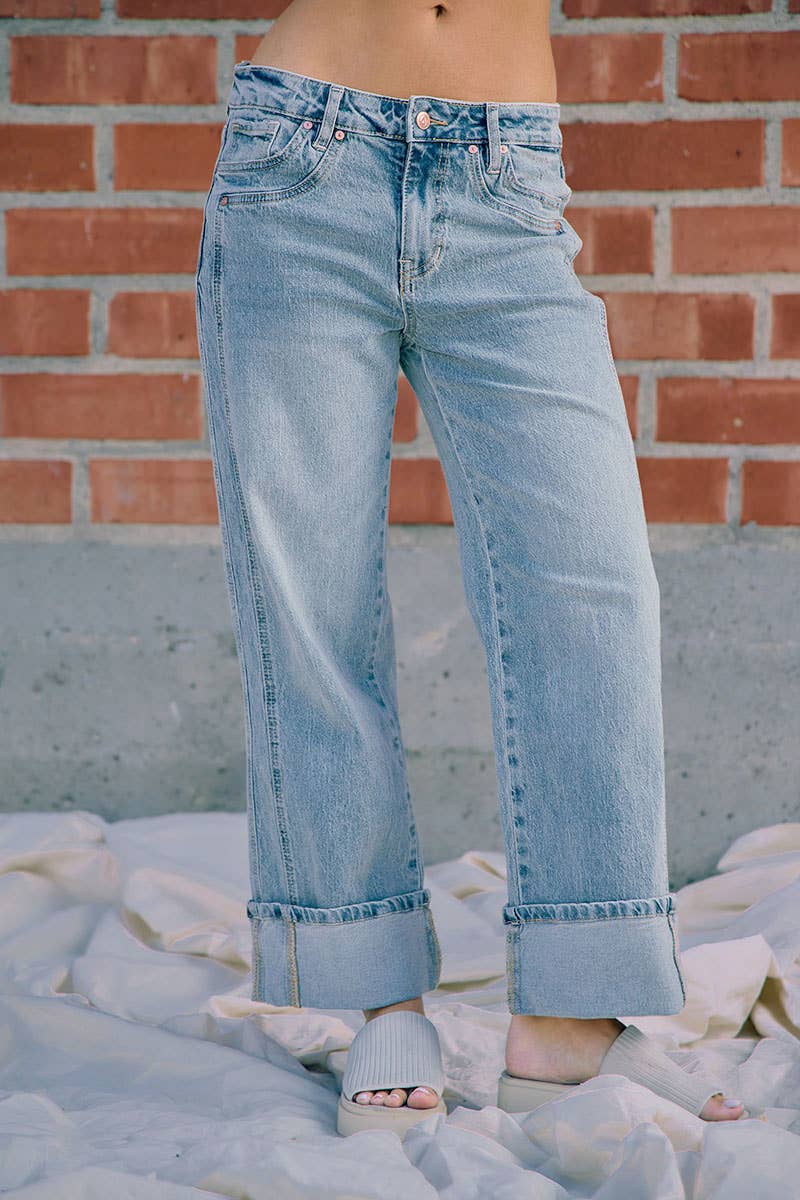 The Sutton Vintage Wash Side Seam Cuffed Straight Jeans