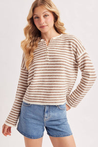 Mocha & Ivory Striped Henley Sweater