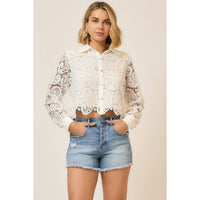 Ivory Paisley Lace Cropped Blouse: Off White