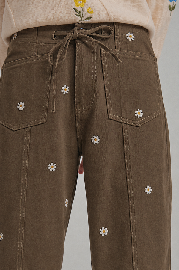 Picked for You Floral Barrel Pants: Olive