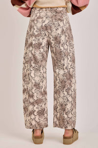 Wild Side Snakeskin Barrel Pants: vintage taupe