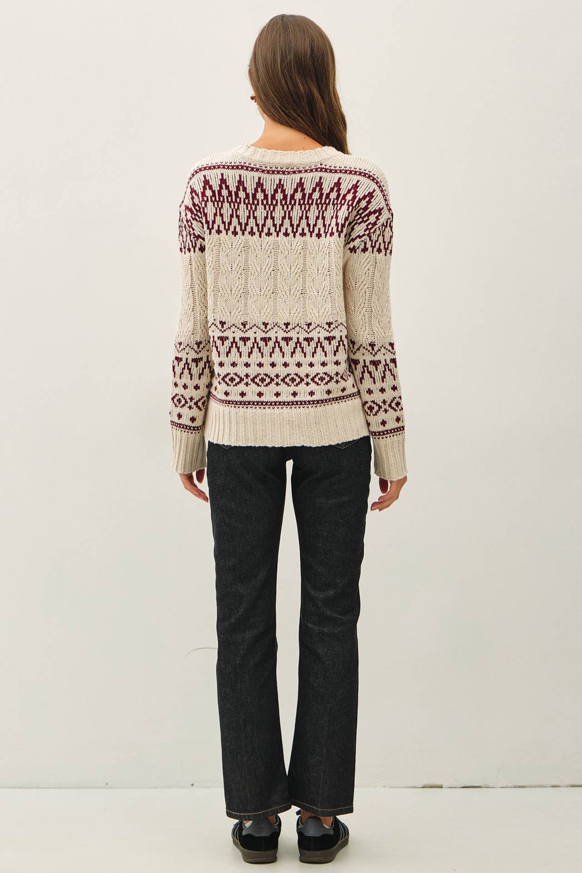 The Storybook Fair Isle Sweater: oatmeal/burgundy
