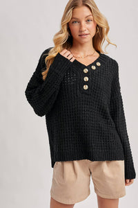 THERMAL HENELY SWEATER TOP: BEIGE / M/L