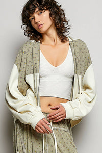 The Wildflower Weekend Hoodie: Sage Floral Print Thermal Patch Hoodie – Long Sleeve Knit Regular Fit Top