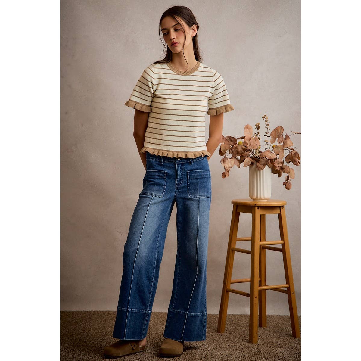 Blue Ridge Mid Rise  Pintuck Flare Jeans: Dark Wash
