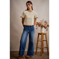 Blue Ridge Mid Rise  Pintuck Flare Jeans: Dark Wash