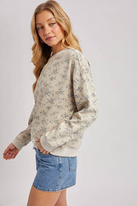 Maisyn Vintage Ditsy Floral Crewneck Sweatshirt – Soft Faded Floral Pullover
