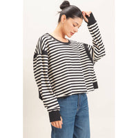 Striped Long Sleeve Top: MOCHA / S-M-L(2-2-2)