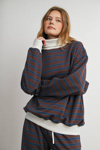 Sunday Slowdown Striped Sweatshirt: Navy/ Brown