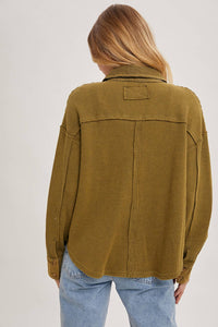 The Calla Thermal Contrast Shacket:Olive – Textured Button-Down Layer | Northern Belle Boutique