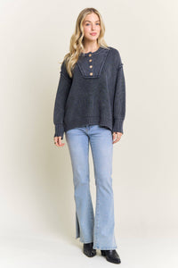 Worth a Look Cotton Henley Sweater: Navy