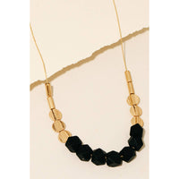 Chunky Wood And Metallic Beaded Necklace: Gold