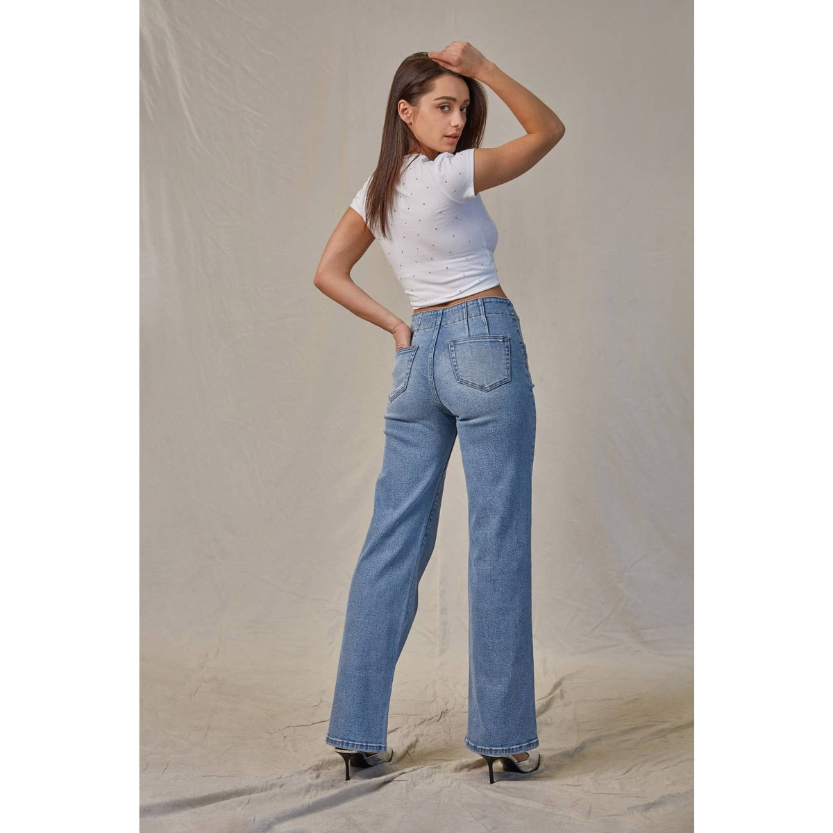 Mica Denim "Maris" High Rise Wide Leg Jeans – Light Wash Denim
