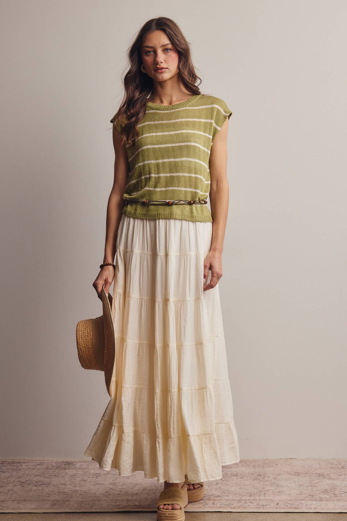 The Harlow Striped Knit Top:Green – Sleeveless Lightweight Sweater Tank