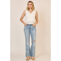Ivory Eyelet Peplum Tie Front Top: Off White