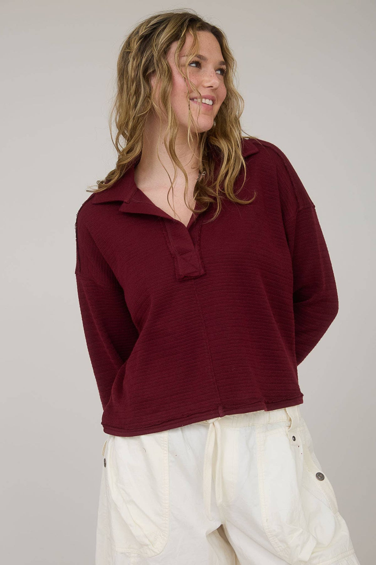 Cranberry Lane Collared Knit Top – Relaxed Raw-Edge Holiday Pullover | Northern Belle Boutique