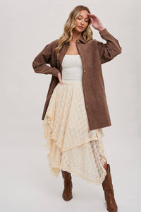 Clara Oversized Corduroy Jacket – Mocha Button-Down Shacket with Pockets
