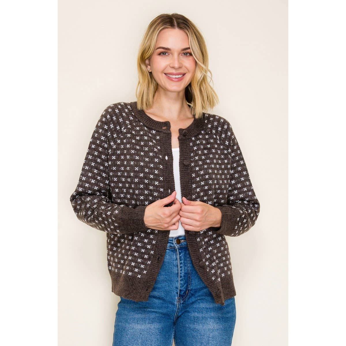 Snow Day Jacquard Cardigan: Chocolate