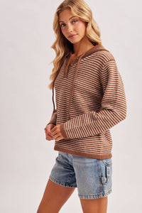 Off the Clock Striped Sweater Hoodie: Cocoa/Cream