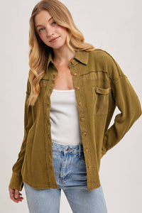 The Calla Thermal Contrast Shacket:Olive – Textured Button-Down Layer | Northern Belle Boutique