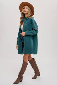 Clara Oversized Corduroy Jacket – Mocha Button-Down Shacket with Pockets