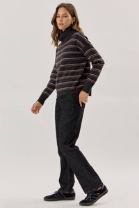 First Class Stripe Turtleneck: Charcoal
