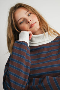 Sunday Slowdown Striped Sweatshirt: Navy/ Brown