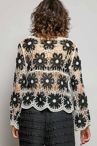 The Delilah Crochet Floral Top: Black/ Ivory